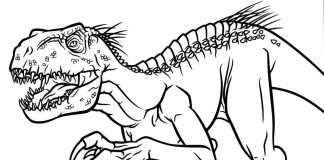 Färbung Seite Indoraptor schaut auf seine Beute