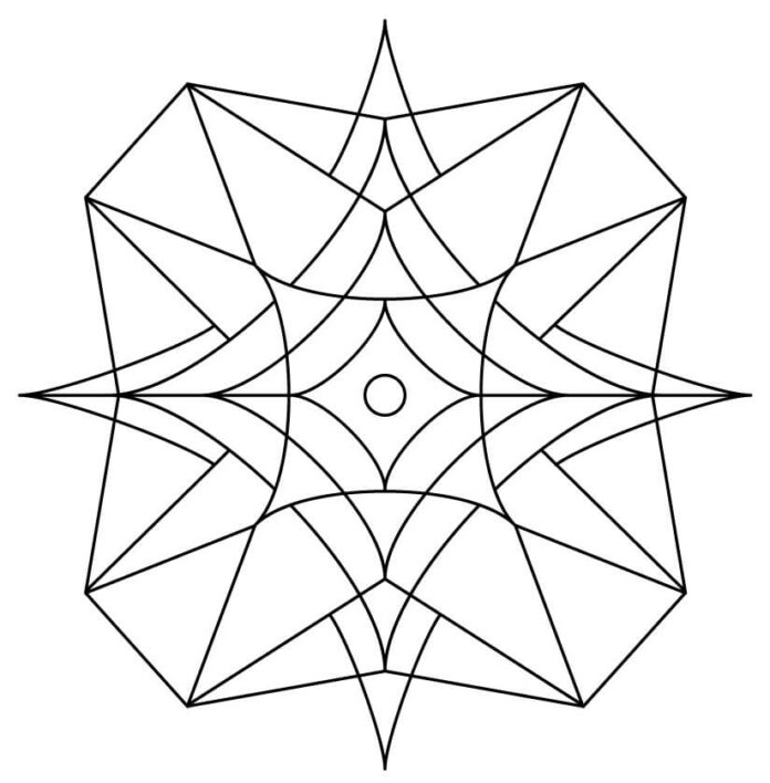 page à colorier kaléidoscope courbes triangulaires