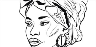 coloring page African woman with earrings