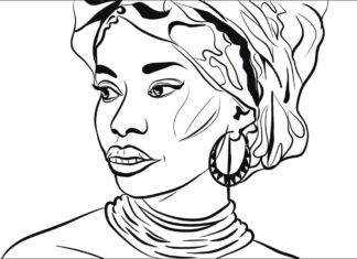 väritys sivu Afrikkalainen nainen korvakorut