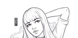 coloring page woman with bangs