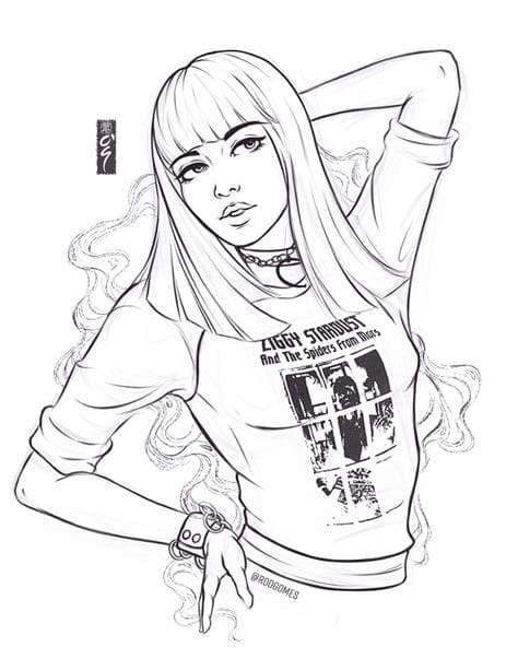 coloring page woman with bangs