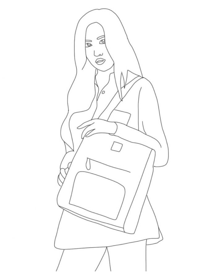 Malbuch einer Frau mit einer Handtasche