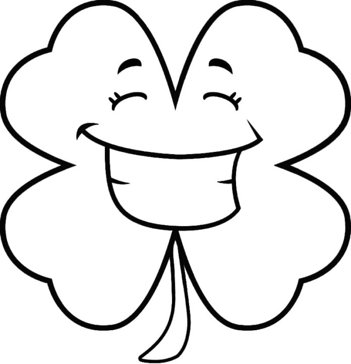 Coloring book clover with a broad smile