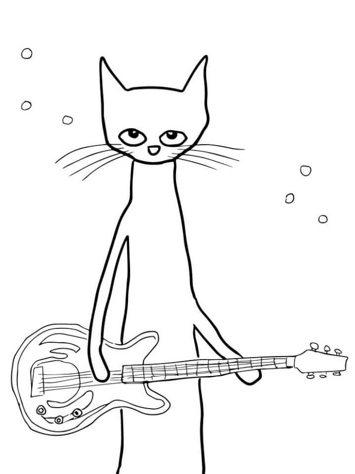 coloring page of a cat playing the guitar