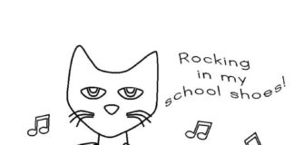 Coloring book cat plays guitar and sings