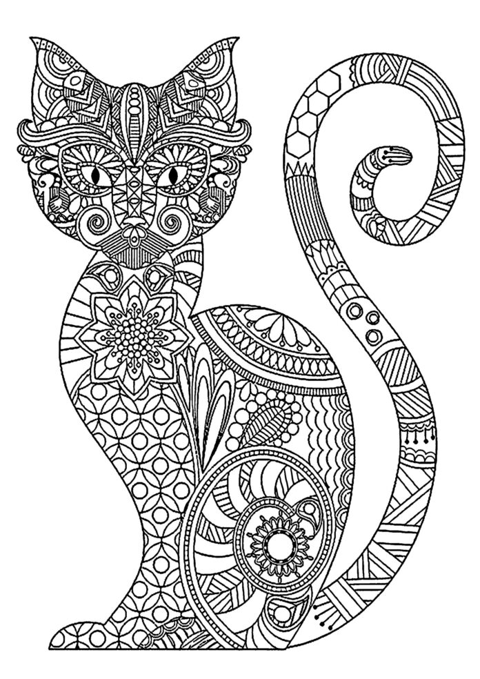 Cat coloring book in patterns to print and online