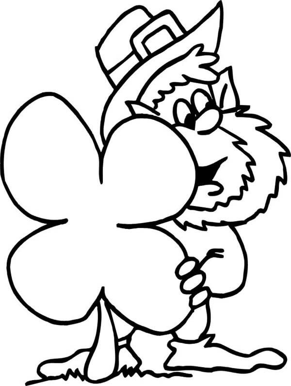 coloring book of a dwarf holding a clover