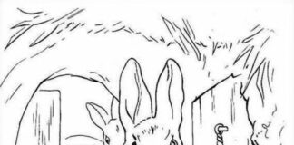 målarbok kanin med korg med morötter
