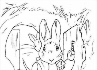 målarbok kanin med korg med morötter
