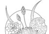 Farvelægningsark til udskrivning af lotusblomster i en cirkel