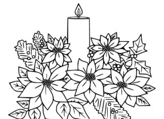 Coloring sheet of ponsacij flowers in a pot with a candle