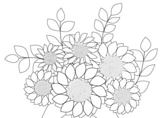 Printable coloring book of strawberry flowers in a pot