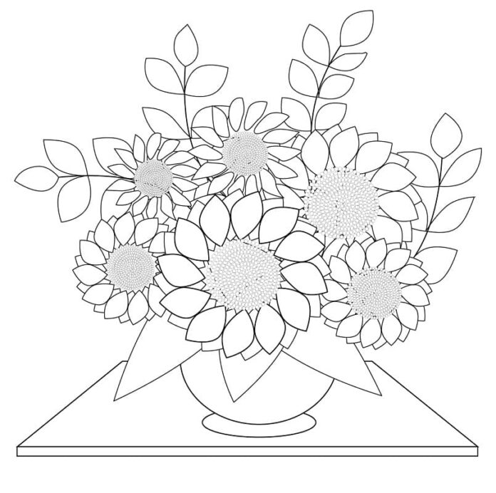 Printable coloring book of strawberry flowers in a pot