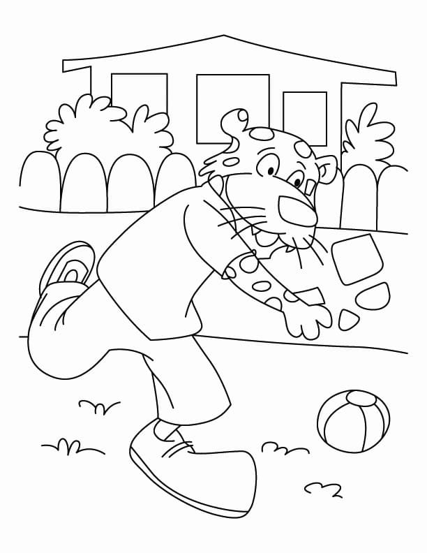 Coloring page leopard plays with a ball