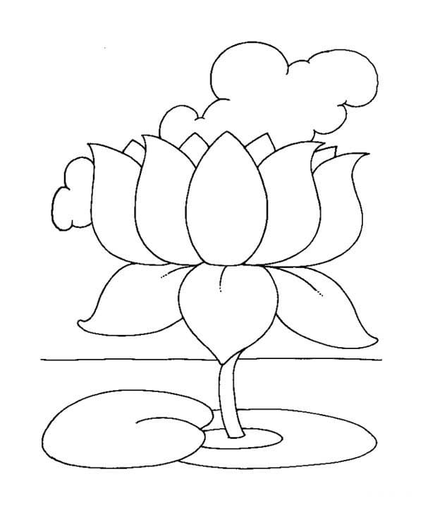 Printable coloring book lotus on water on a hot day