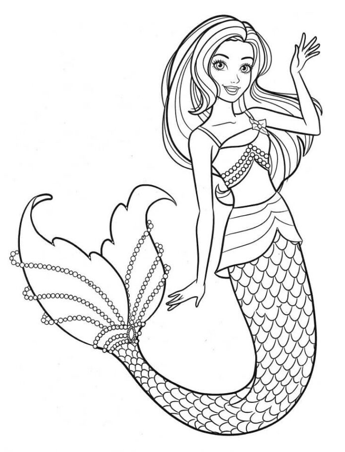 Barbie mermaid waving coloring book