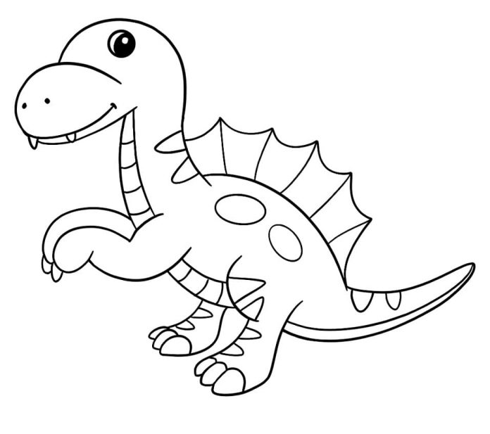 Värityskirja pienestä dinosauruksesta, jolla on lohikäärmeen kaltainen selkä.