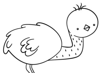 Coloring page of little emu playing in the sand