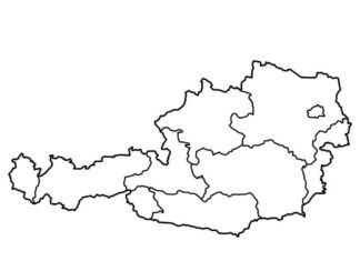 mapa imprimível colorido da Áustria para crianças