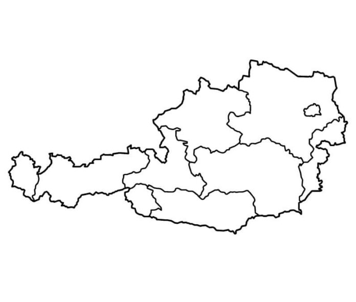 kolorowanka mapa Austrii do druku dla dzieci
