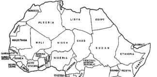 Coloring book map of African countries printable for kids