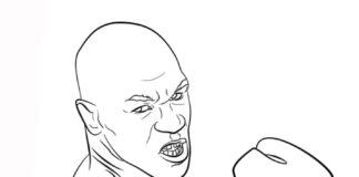 Coloring book of a man before a Mike Tyson fight