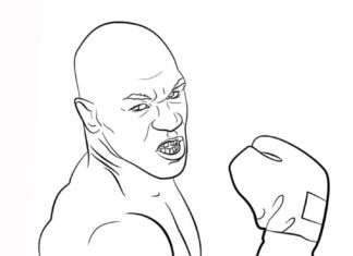 Coloring book of a man before a Mike Tyson fight