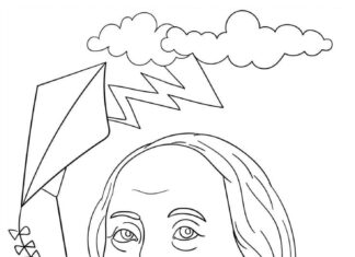 Printable coloring book of a man with a kite