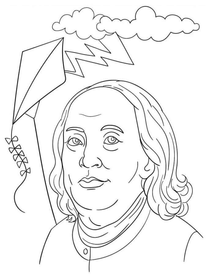 Printable coloring book of a man with a kite