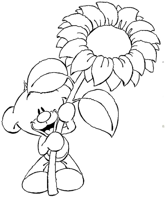 Färbung Teddybär hält eine Sonnenblume