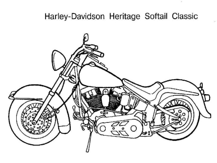 Page à colorier de la moto Harley Davidson à gros moteur
