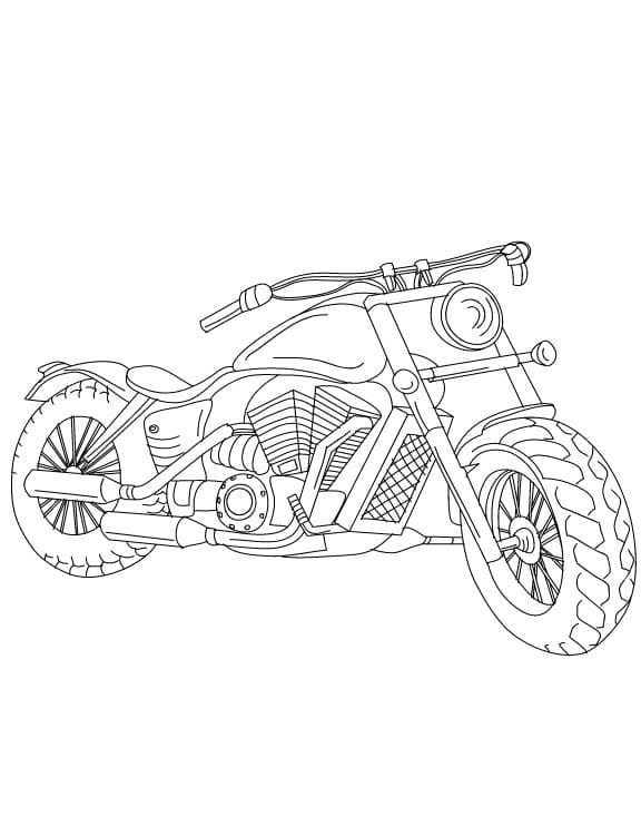 väritysarkki moottoripyörä, jossa on suuret Harley Davidsonin renkaat