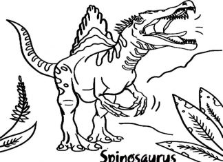 színező oldal veszélyes spinosaurus ordít
