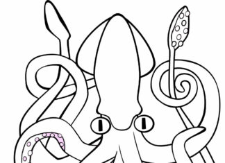Printable coloring book octopus with long tentacles