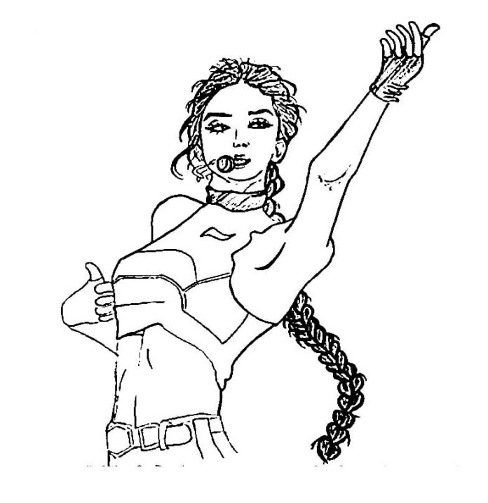 coloring page of lady with long braid