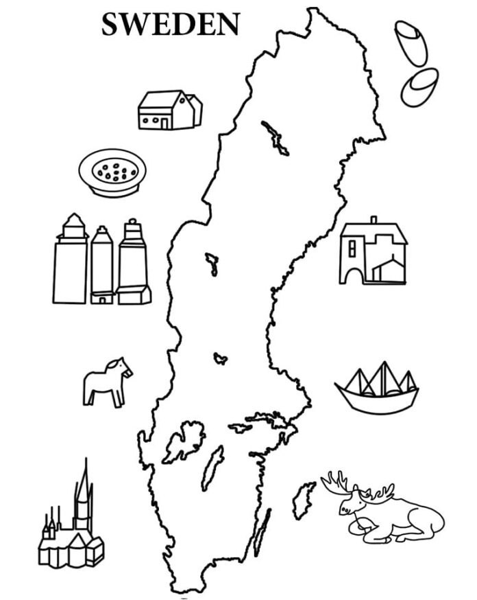 feuille à colorier imprimable pays de la Suède et coutumes