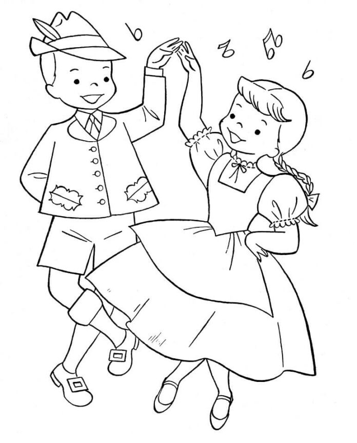 coloring page of a pair of dancing children