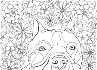 Färgbok hund gömd i blommor
