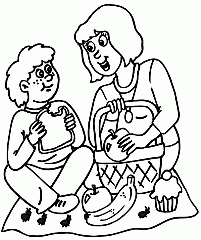 coloring page picnic in the meadow