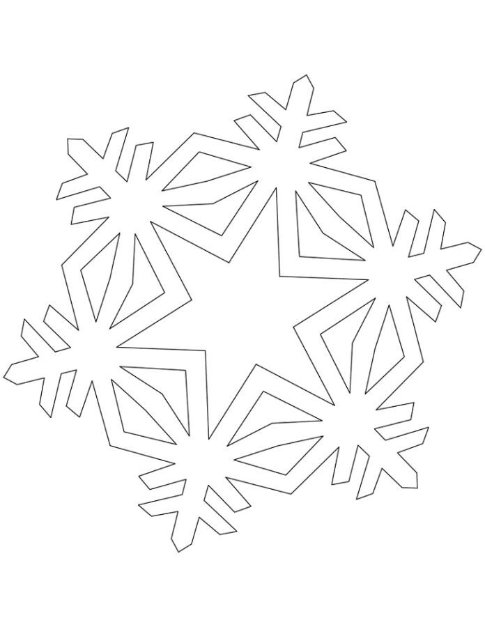 Ausmalen einer Schneeflocke mit einem Stern in der Mitte für Kinder