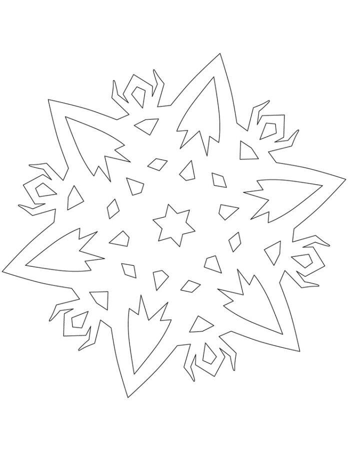 Coloring book snowflake with curves inside