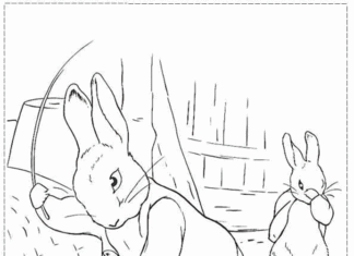 coloring sheet of a tug of war between two rabbits