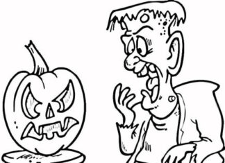 coloring page of a character next to a pumpkin