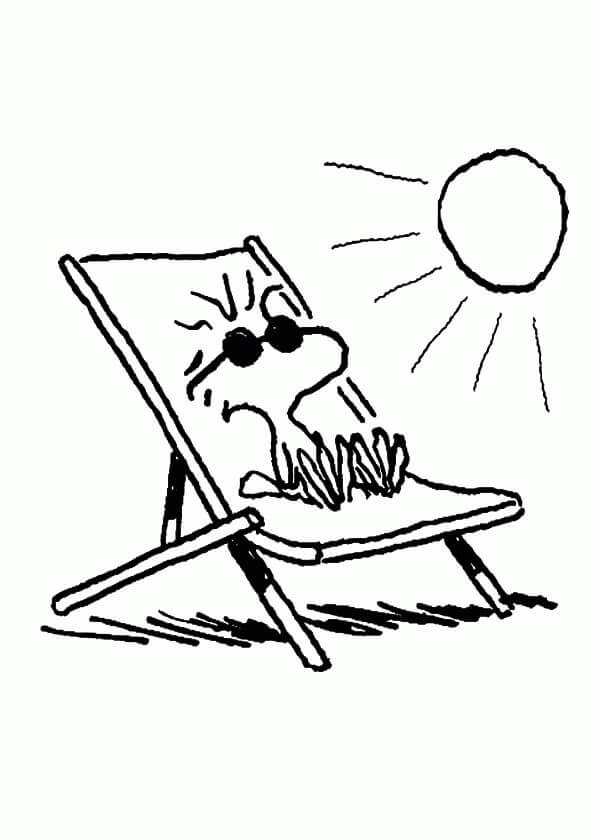 värityskirja, jossa hahmo ottaa aurinkoa aurinkotuolilla.