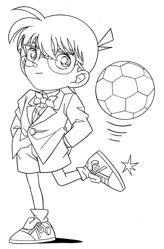 Coloring page character picks up a ball with his heel