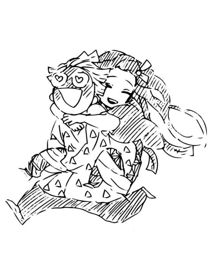 Página para colorear del personaje abrazando del dibujo animado Zenith