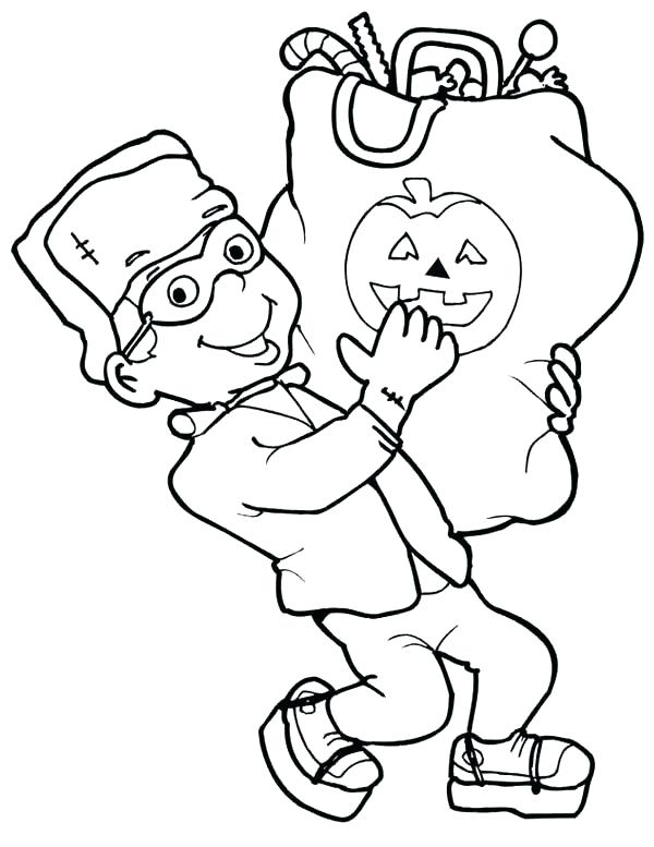 Coloring book character holds a bag of candy
