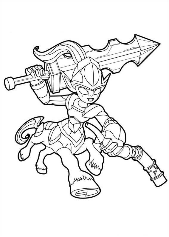 Coloring sheet of a character in a horse's body in the skylanders cartoon