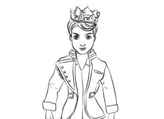 Feuille à colorier d'un personnage portant une couronne du conte de fées "Descendants".